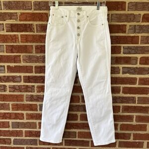 J.‎ Crew Vintage Straight Ankle Jean Women's 27 White Denim Button 28X27 Preppy